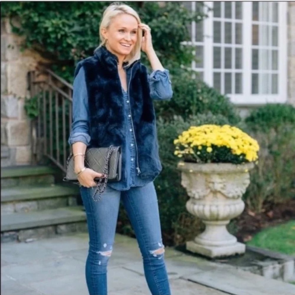 J. Crew - Navy Blue Faux Fur Vest (XS)